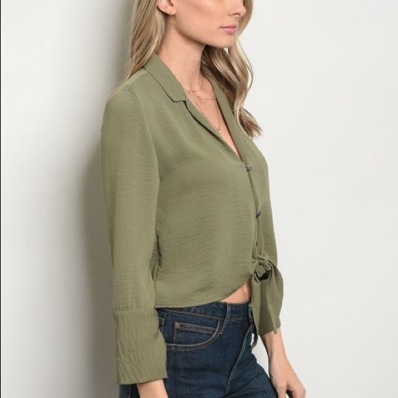  Olive Tie Up Top - Picture 2 of 5